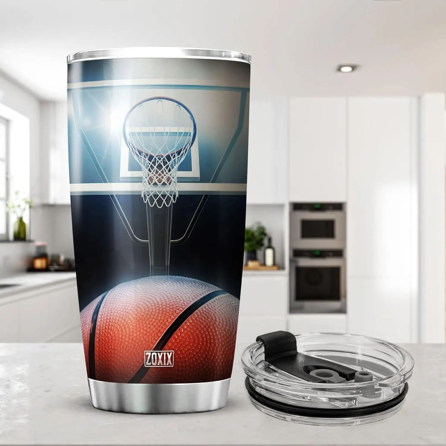ZOXIX Basketball Tumbler For Boys Stainless Steel Travel Mug Large Inspiration Coffee Cup With Sayings Novelty Sport Themed Gifts For Basketball Players Basketball Coach Gifts, 20 oz