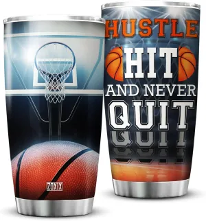 ZOXIX Basketball Tumbler For Boys Stainless Steel Travel Mug Large Inspiration Coffee Cup With Sayings Novelty Sport Themed Gifts For Basketball Players Basketball Coach Gifts, 20 oz