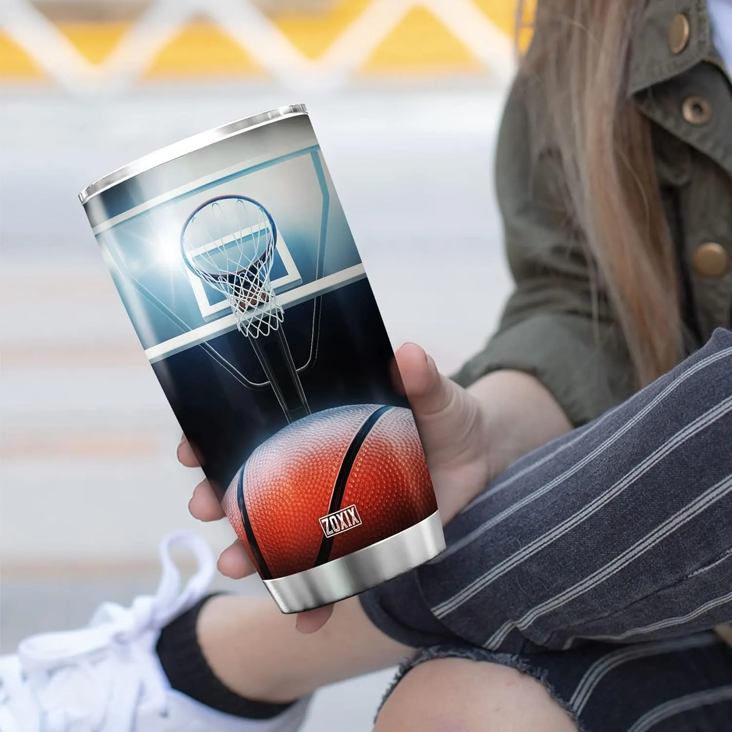 ZOXIX Basketball Tumbler For Boys Stainless Steel Travel Mug Large Inspiration Coffee Cup With Sayings Novelty Sport Themed Gifts For Basketball Players Basketball Coach Gifts, 20 oz