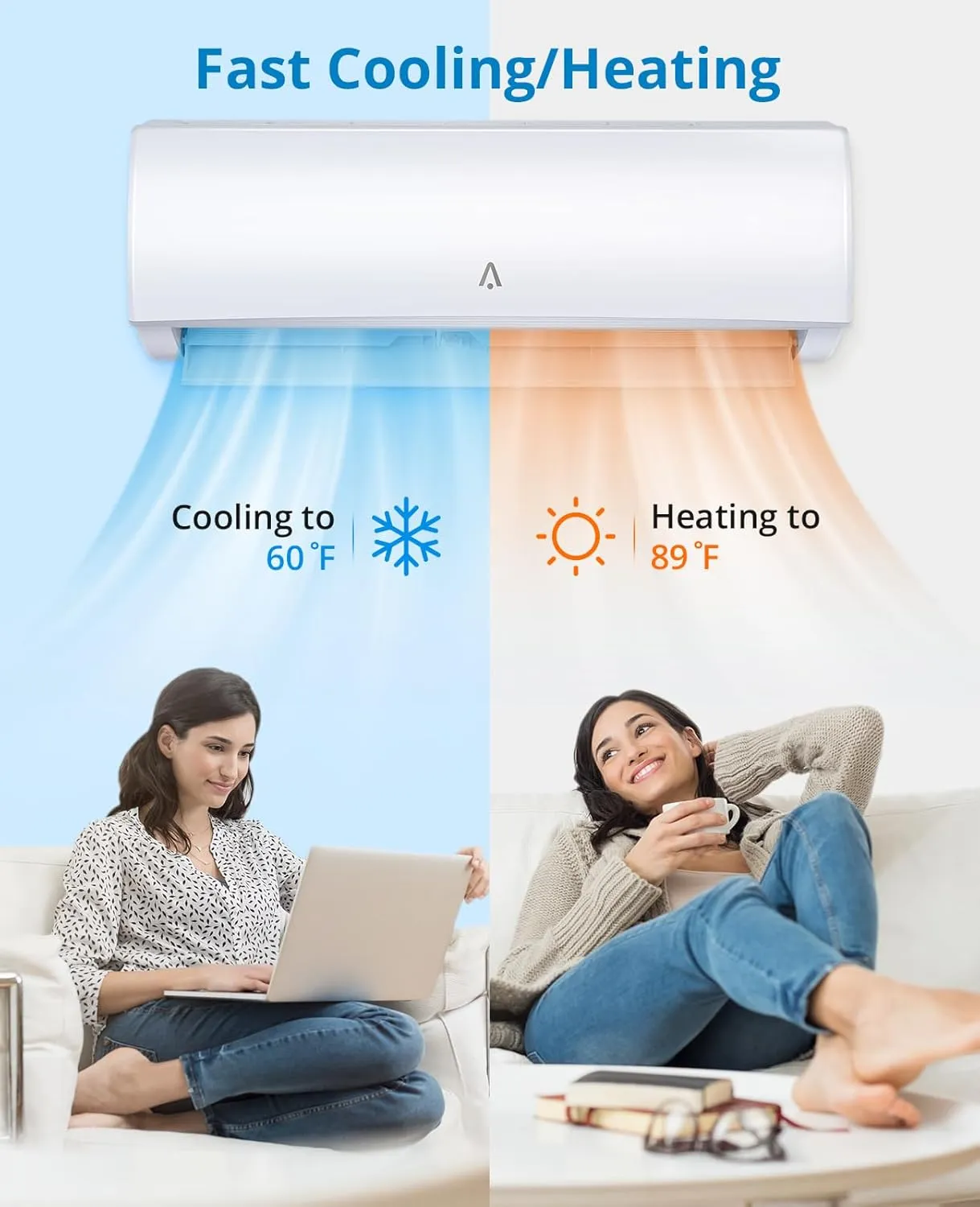 Zstar 9,000 Btus Mini Split AC, 19 SEER2 Wall Mounted AC with Heat Pump & Installation Kits, Ductless Inverter Split-System Air Conditioners Cools up to 450 Sq.Ft, WIFI and Remote Control, 115V