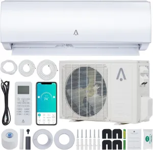 Zstar 9,000 Btus Mini Split AC, 19 SEER2 Wall Mounted AC with Heat Pump & Installation Kits, Ductless Inverter Split-System Air Conditioners Cools up to 450 Sq.Ft, WIFI and Remote Control, 115V